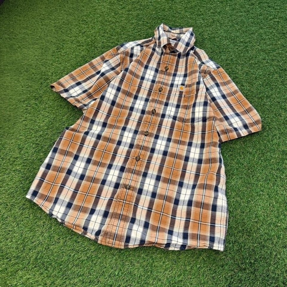 Carhartt brown plaid button up shirt Small